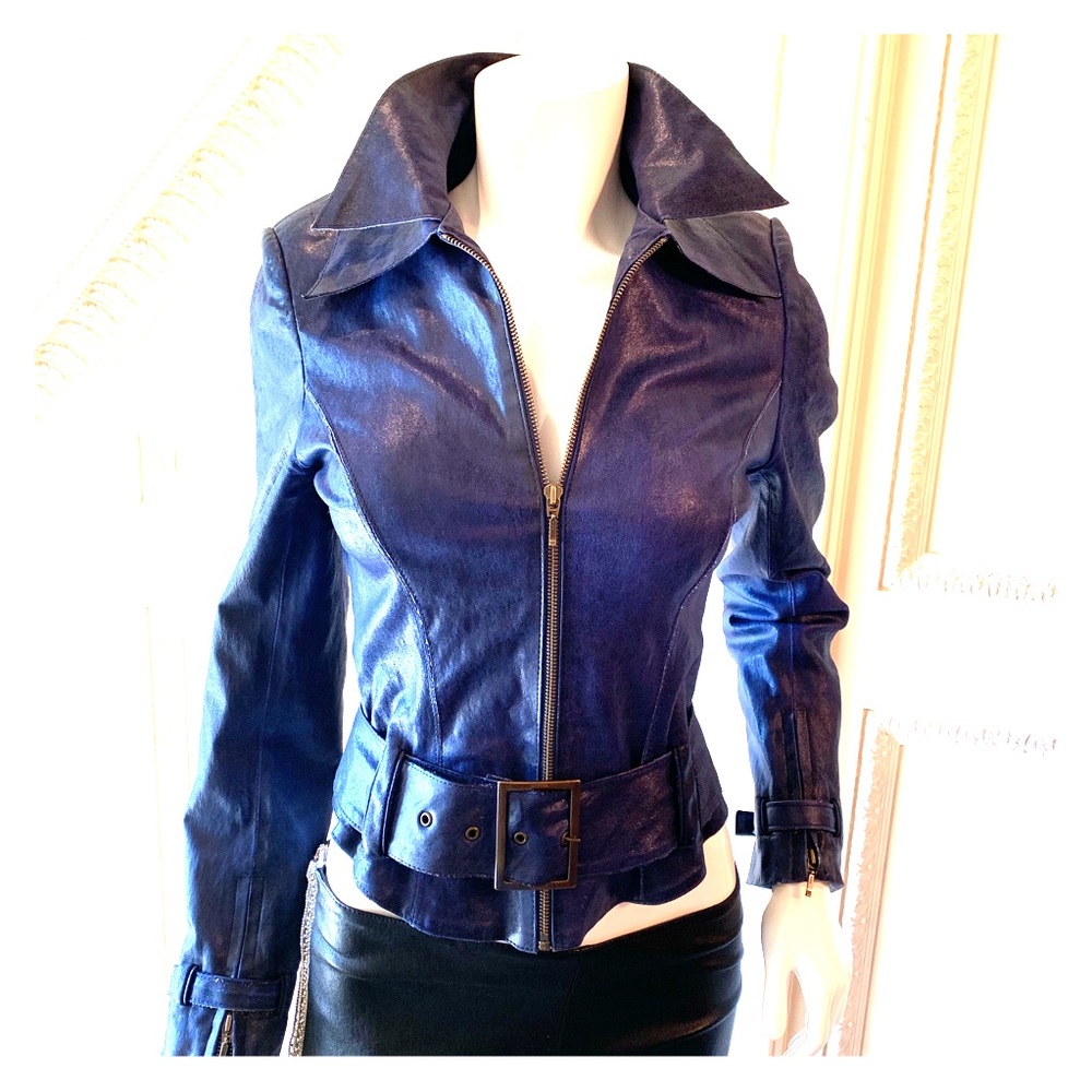 Women's Blue Leather Jacket